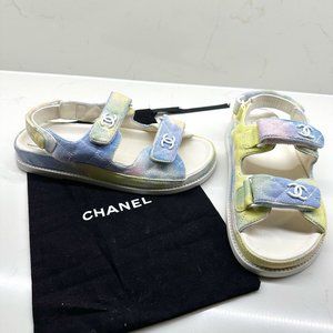 CHANEL 2022 Cruise Collection Pastel Rainbow Dad Sandals UNWORN 38C
